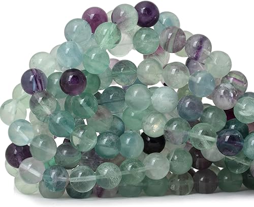 35 cuentas redondas sueltas de fluorita colorida natural de 0.394 pulgadas (0.394 in) para hacer joyas y manualidades, 1 cuerda de 15 pulgadas