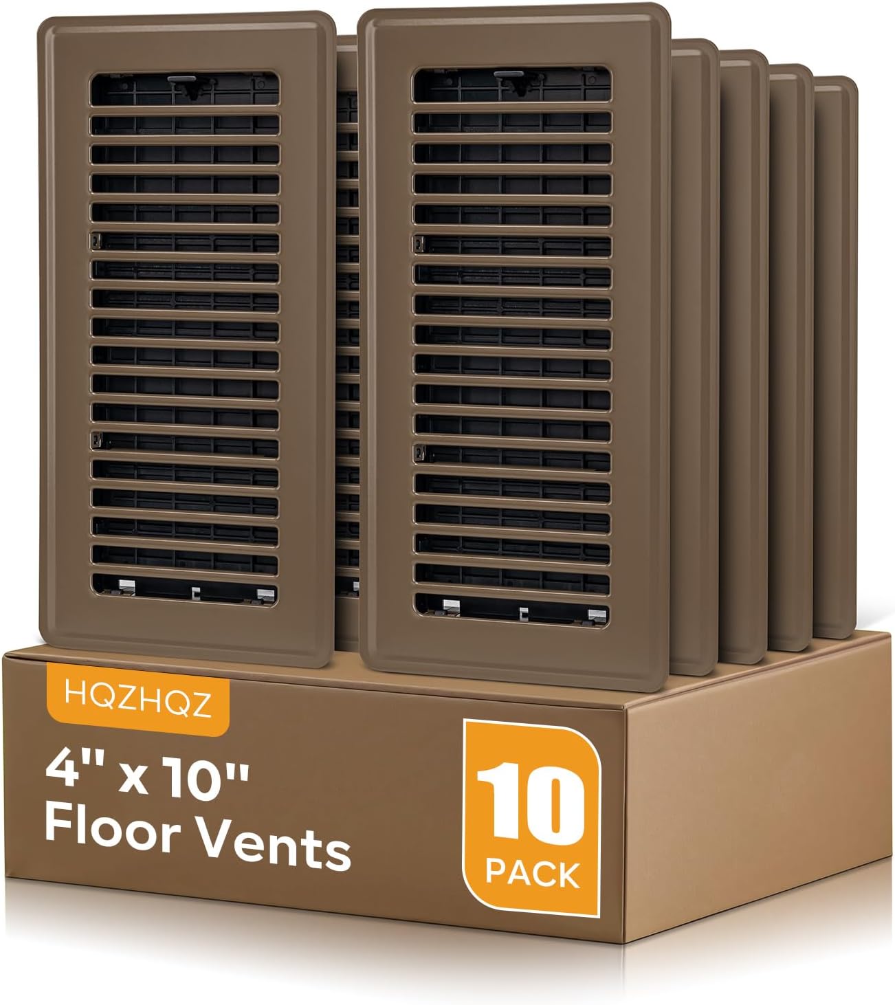 Floor Register 4x10, Floor Vent Covers, Heavy Duty Steel Walkable Floor Vents, for Sidewall and Floor, Brown 10 Pack 4" X 10" 10pcs Brown