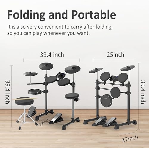 Miniatura 4 de Electric Drum Set,AODSK UAED-400,Junior Electronic Drum Kit for Kids Beginner with 150 Sounds,Drum Stool,Drum Sticks,Headphones