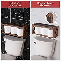 Vista 4 de RICHER HOUSE Estantes flotantes de madera con barandilla, marrón rústico, montaje en pared, 2 estantes, estilo granja