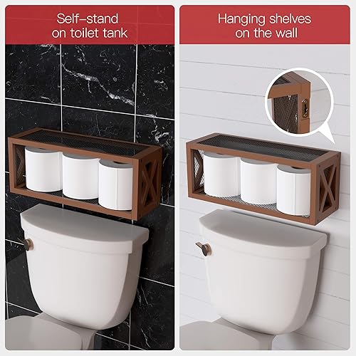 Miniatura 4 de RICHER HOUSE Estantes flotantes de madera con barandilla, marrón rústico, montaje en pared, 2 estantes, estilo granja