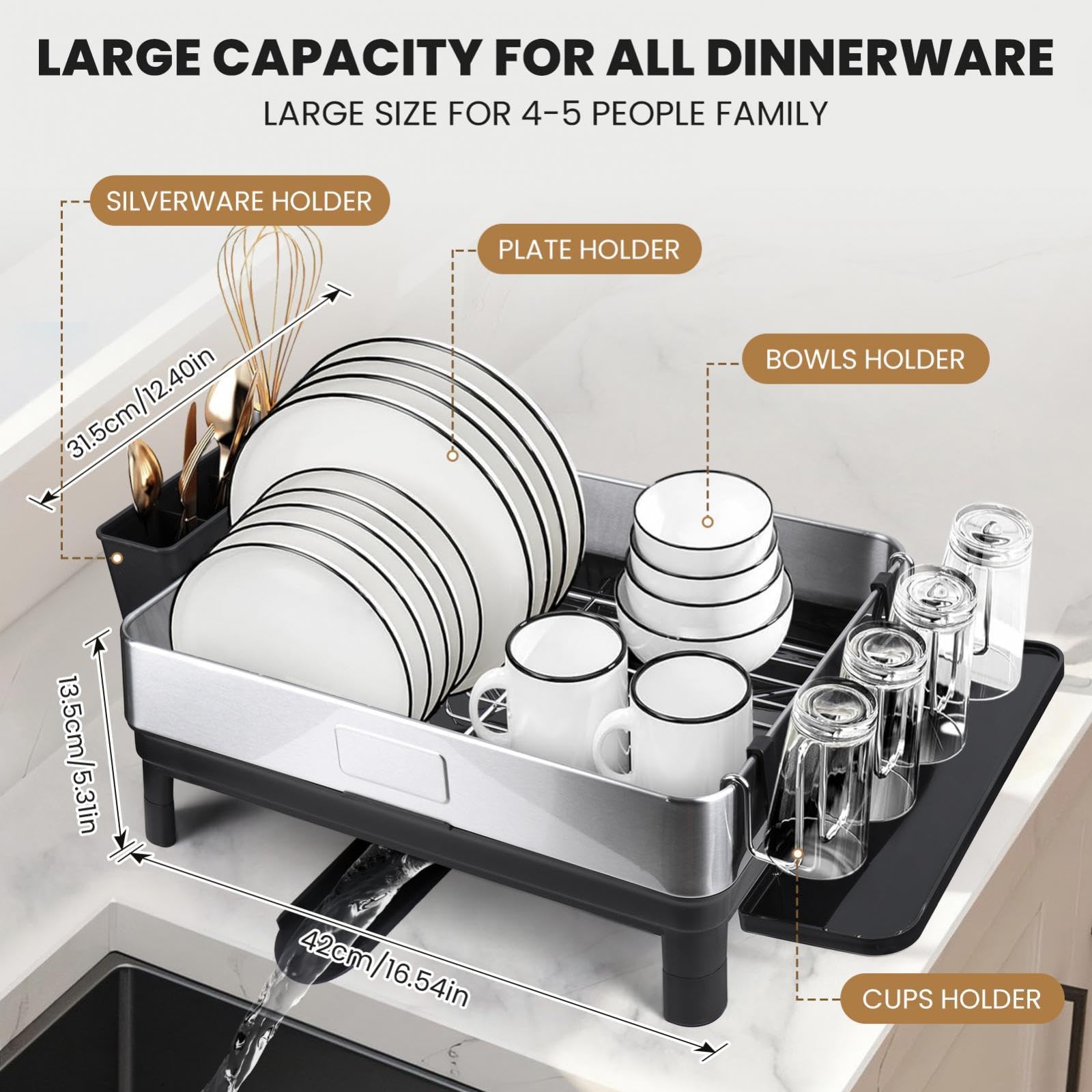Escurridor de Platos, Soporte para Tazas, Estante Metálico para Fregadero de Cocina, Ideal para El Hogar, Restaurantes Y