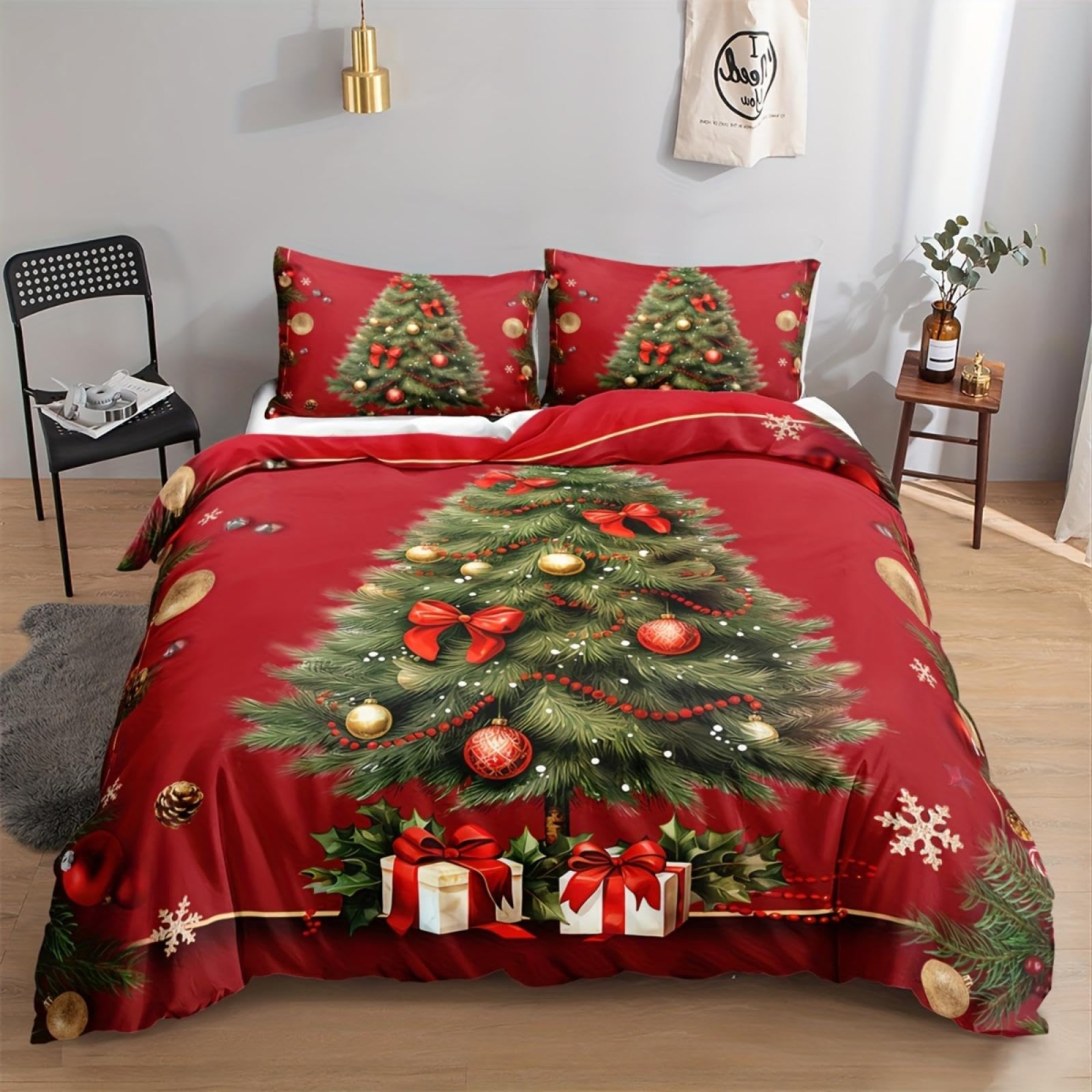 Couette imprimé Arbre de Noël 200x230 literie lavable en machine