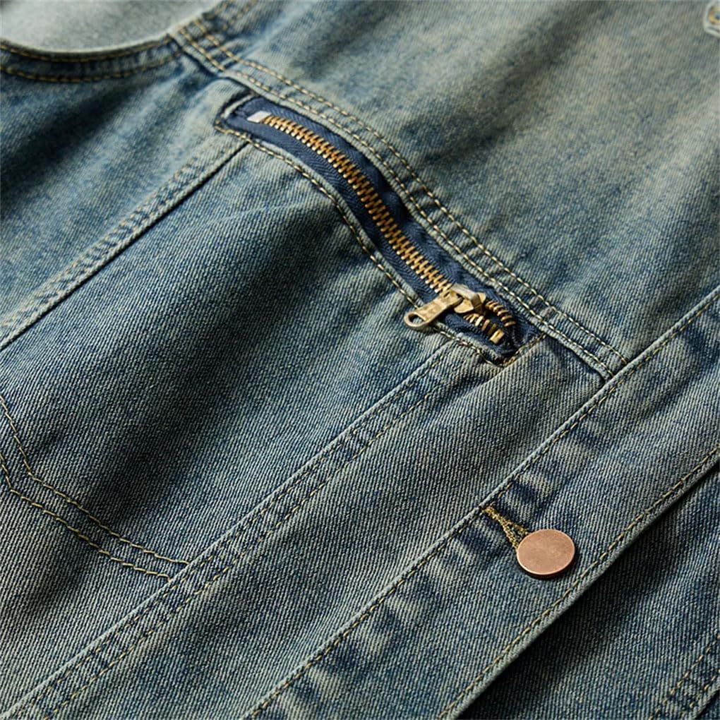 Men's Solid Color Casual Stand Collar Single Breasted Zipper Stitching Large Size Denim Vest
