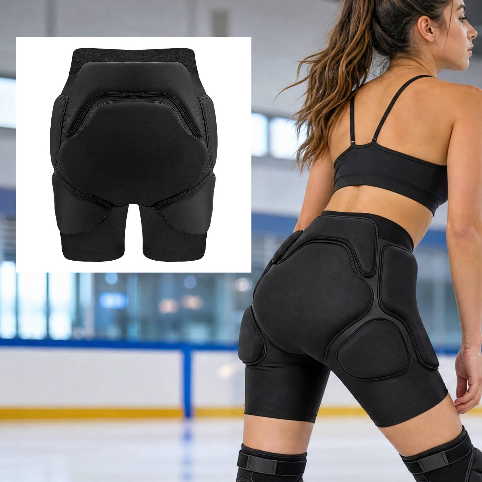Harilla Hose mit hocichtSchaumpolsterung Gepolstert Ski-Protektorenshorts Stoßdämpfend 3D Hüftprotektor-Shorts für Eislaufen, Rollschuhlaufen