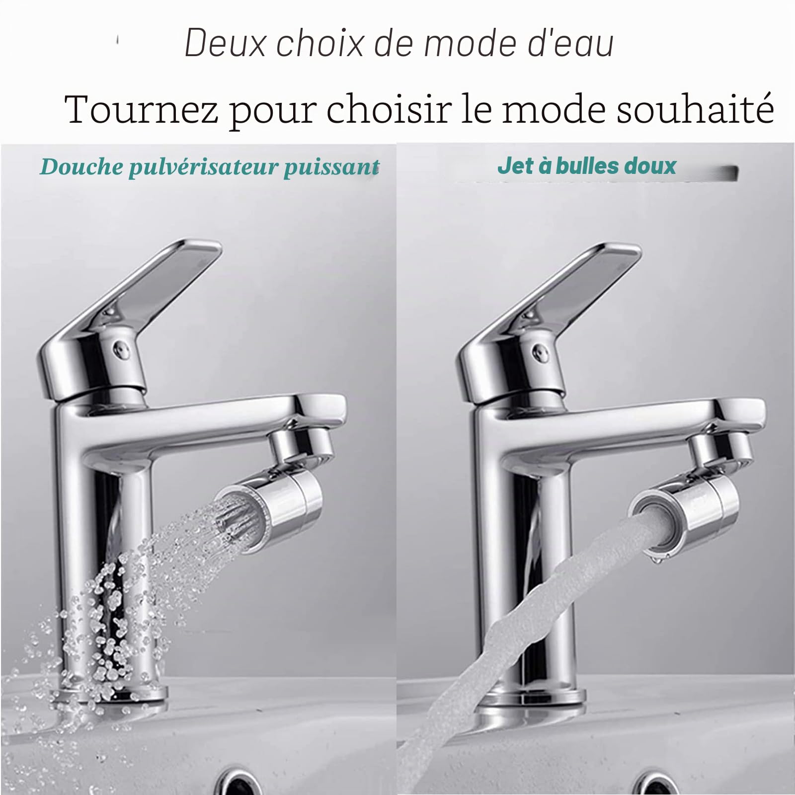 Aérateur de Robinet 360° Pivotant, 2 Modes Mousseur Robinet Economie Eau pour Évier Cuisine Salle de Bain