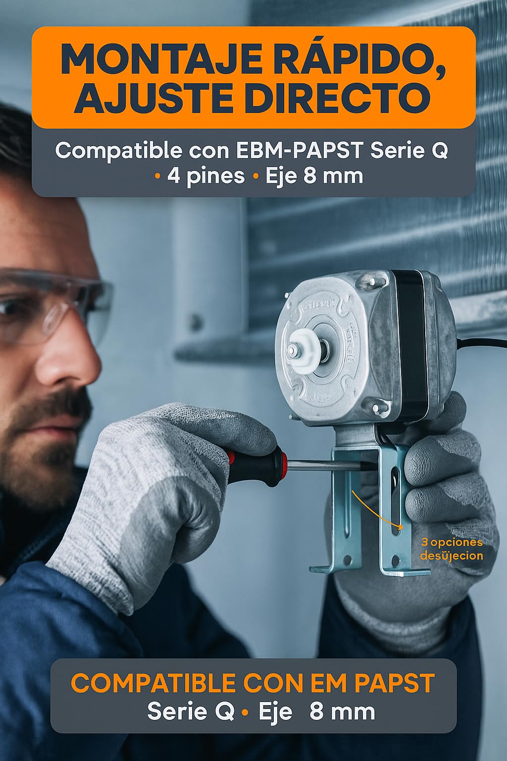 RO Linea Blanca ® Motor Ventilador Refrigeración M4Q045-CA03-49 230V 10W 1300/1550 rpm 50/60Hz Longitud 43,5 mm 4 Pines Soporte Universal Eje 8 mm Compatible con EBM-PAPST Serie Q para Botelleros