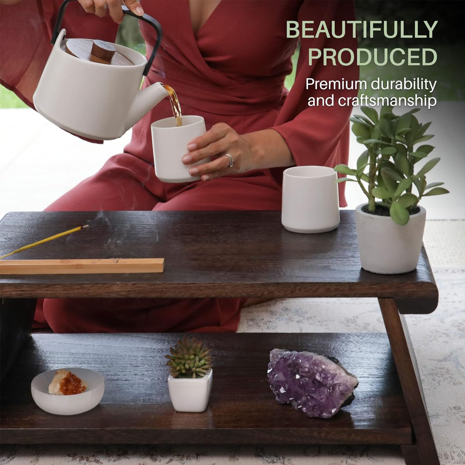 Tavolino Giapponese, Tavolino da caffè Tavolo da Meditazione Giapponese Premium Tavolo Tatami Soggiorno Tavolo da tè Zen Adatto per sedersi sul Pavimento,50×40×30cm