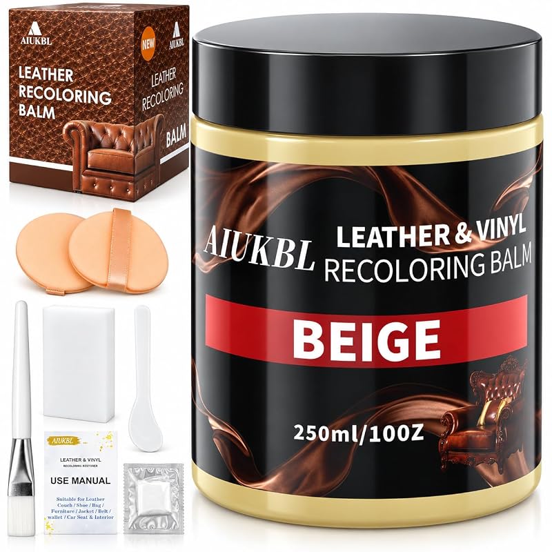 Bálsamo Restaurador de Cor para Couro AIUKBL Bege para Sofás, Móveis e Reparos de Arranhões