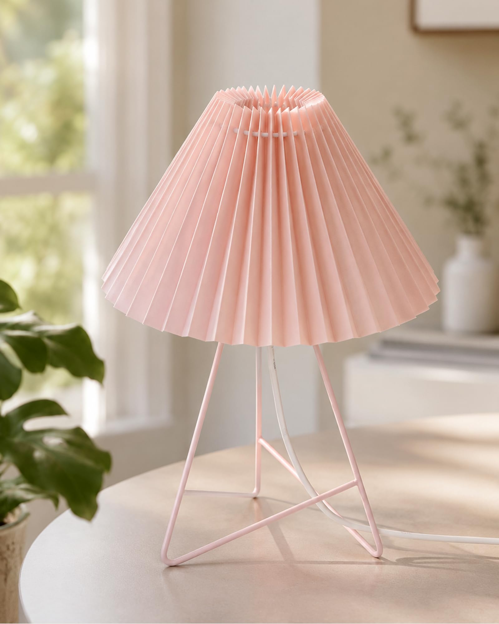 Homesake® Nordic Pleated Table Lamp with Metal Wire Tripod Base, Modern Fabric Bedside Table Lamp, E27 Holder, Decorative Desk Light for Bedroom, Living Room, Study, Office & Home Décor, Pink-image-16