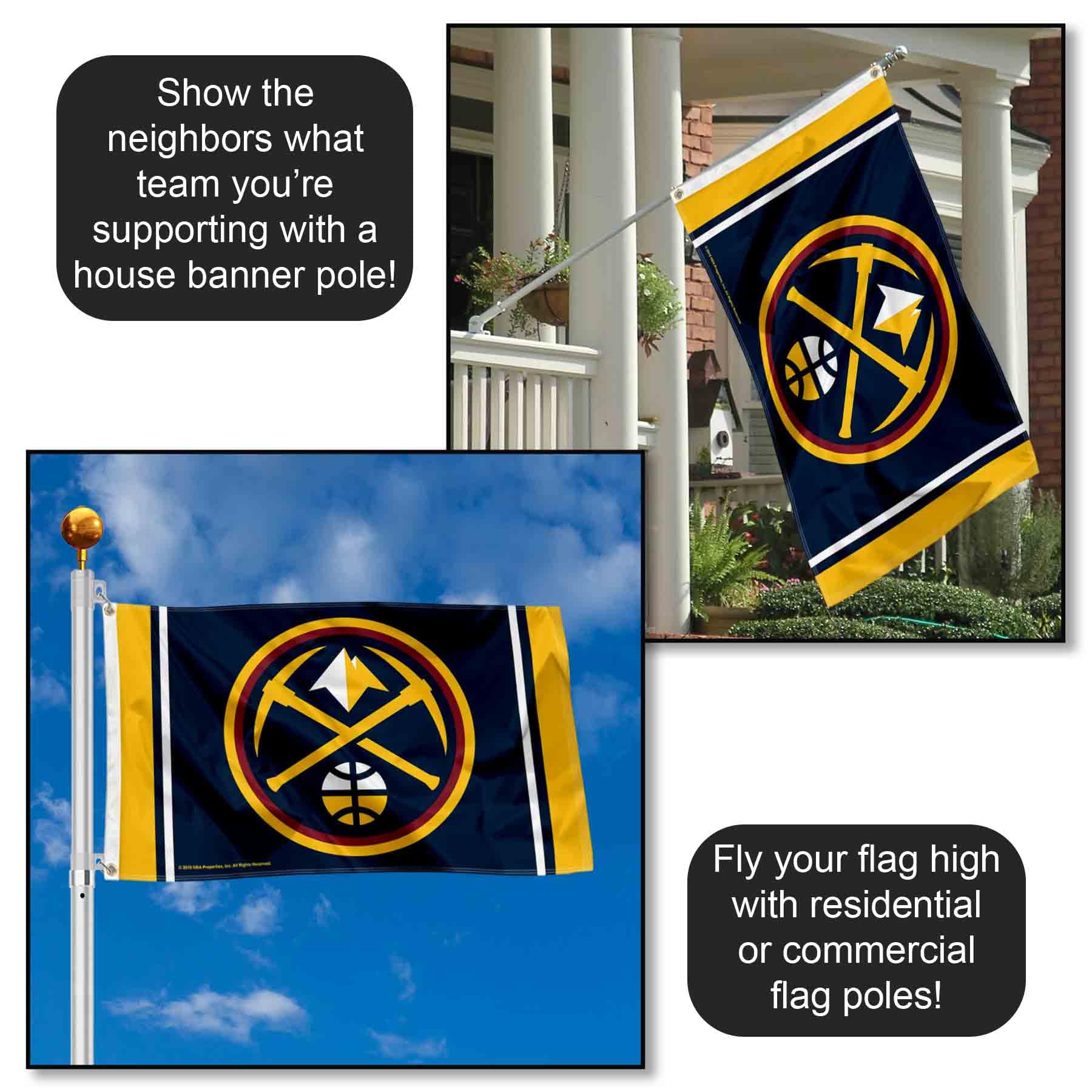 Denver Nuggets - Set Gagliardetto Da Parete 30,5x76,2 Cm Con Adesivi E Puntine Incluse, Feltro Morbido, Ufficiale NBA - 3
