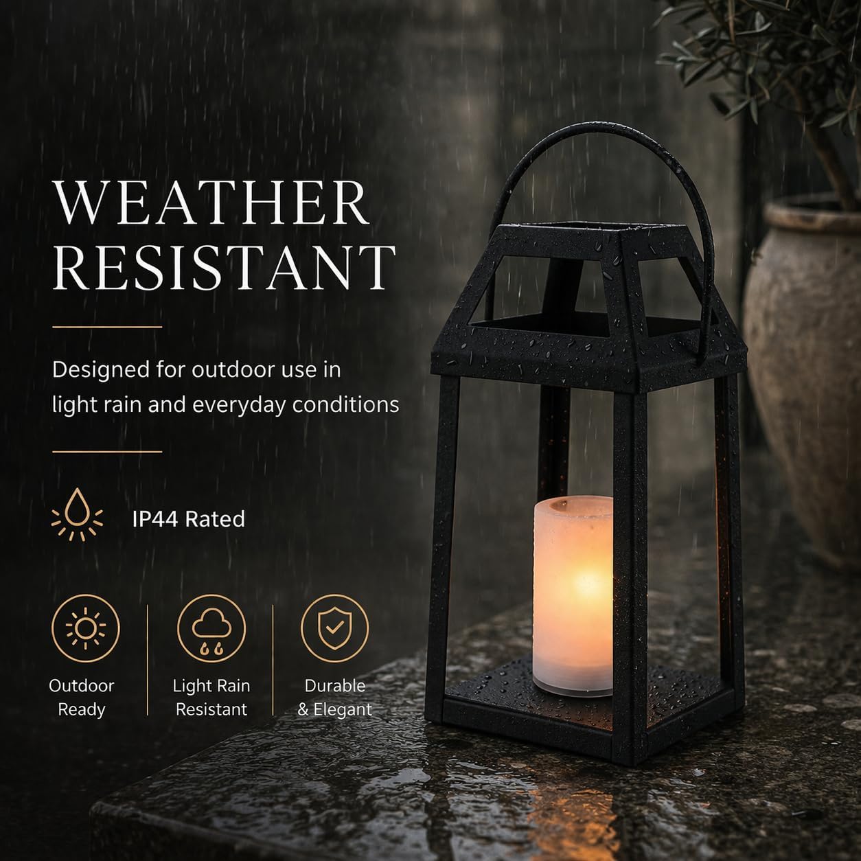 H13 Inch Solar Outdoor Lantern with Flickering Candle Modern Metal Solar Lantern with Handle, Waterproof Patio Table & Hanging Light Auto On/Off for Garden Deck