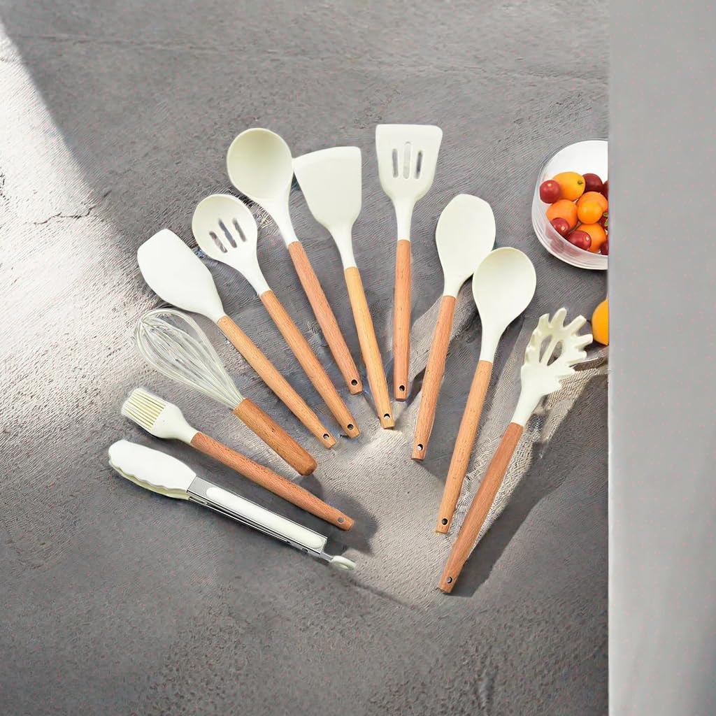 Silicone Kitchen Utensils Set, Heat Resistant Cooking Utensils Set Spatula Set Nonstick Cookware (12 pcs white)