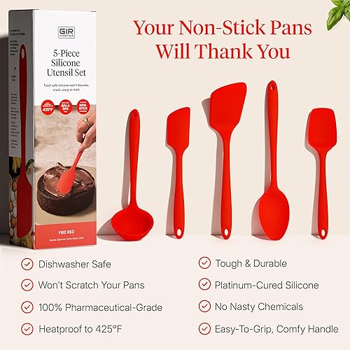 Miniatura 4 de GIR: Consiguelo Bien Juego de 5 Piezas de Utensilios de Cocina Esenciales de Silicona - Cucharón, Espátula, Volteador, Cuchara y Cuchara Fire Red