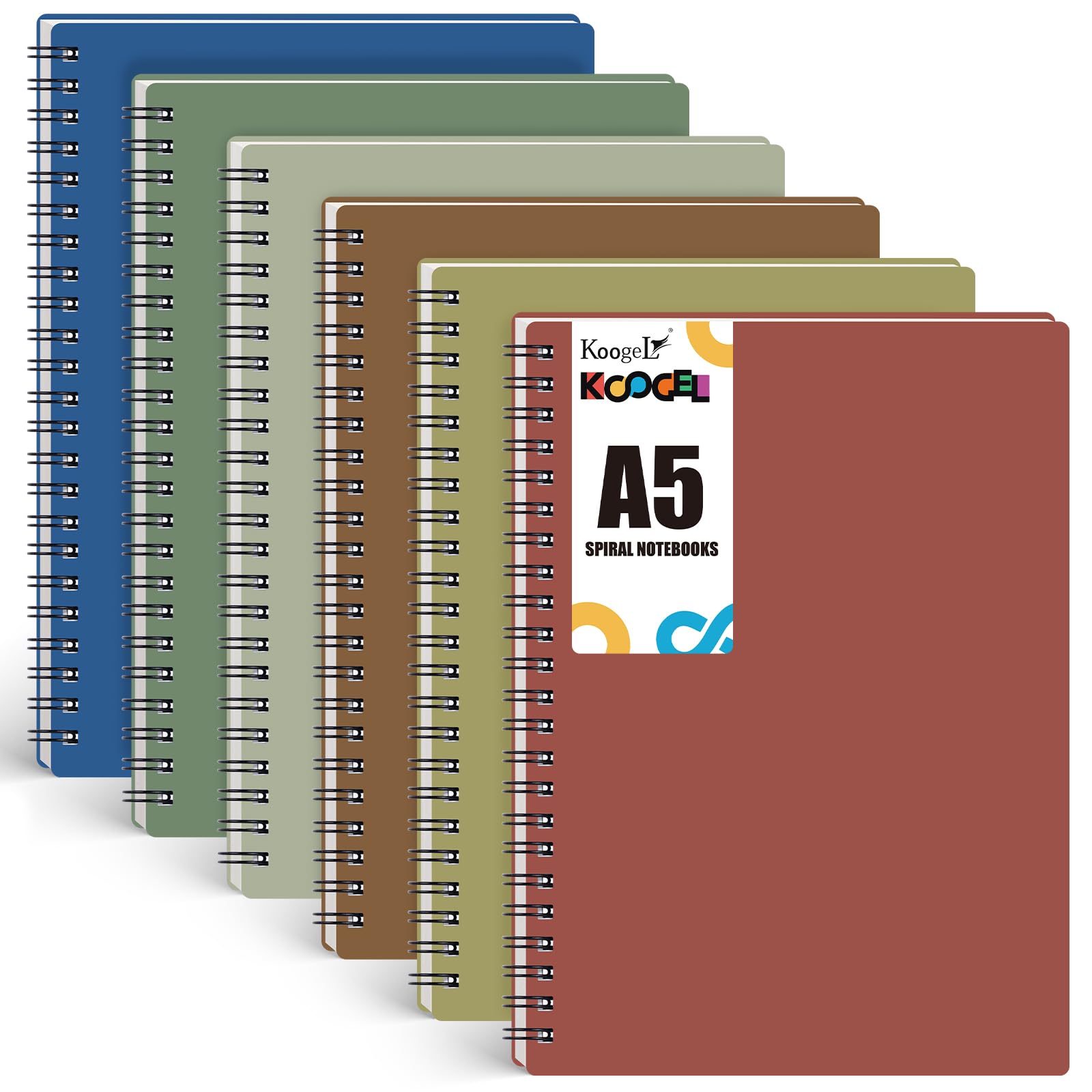 Sponsored Ad – Koogel A5 Spiral Notebook 6 Pack, 15x20.5cm 7mm Lines Soft Pastel Colors Waterproof Cover, 480 Sheets/960 Pages for School Home Office
