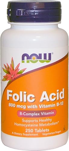NOW Ácido fólico 800mcg, 250 tabletas (paquete de 4)