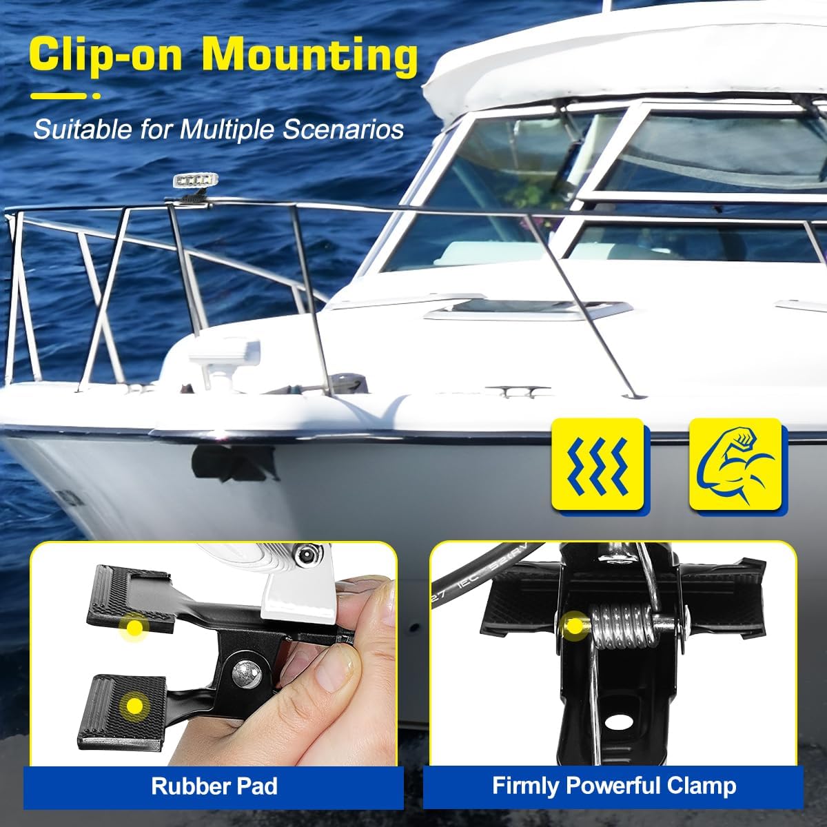 WFPOWER Clip On Spot Light for Boat, 6.3 Inch White Boat Spotlight Marine LED Waterproof Lights for Night Fishing, Spotlight for Kayak Bass Jon Fishing T-top Deck Docking Spreader Truck RV 12V