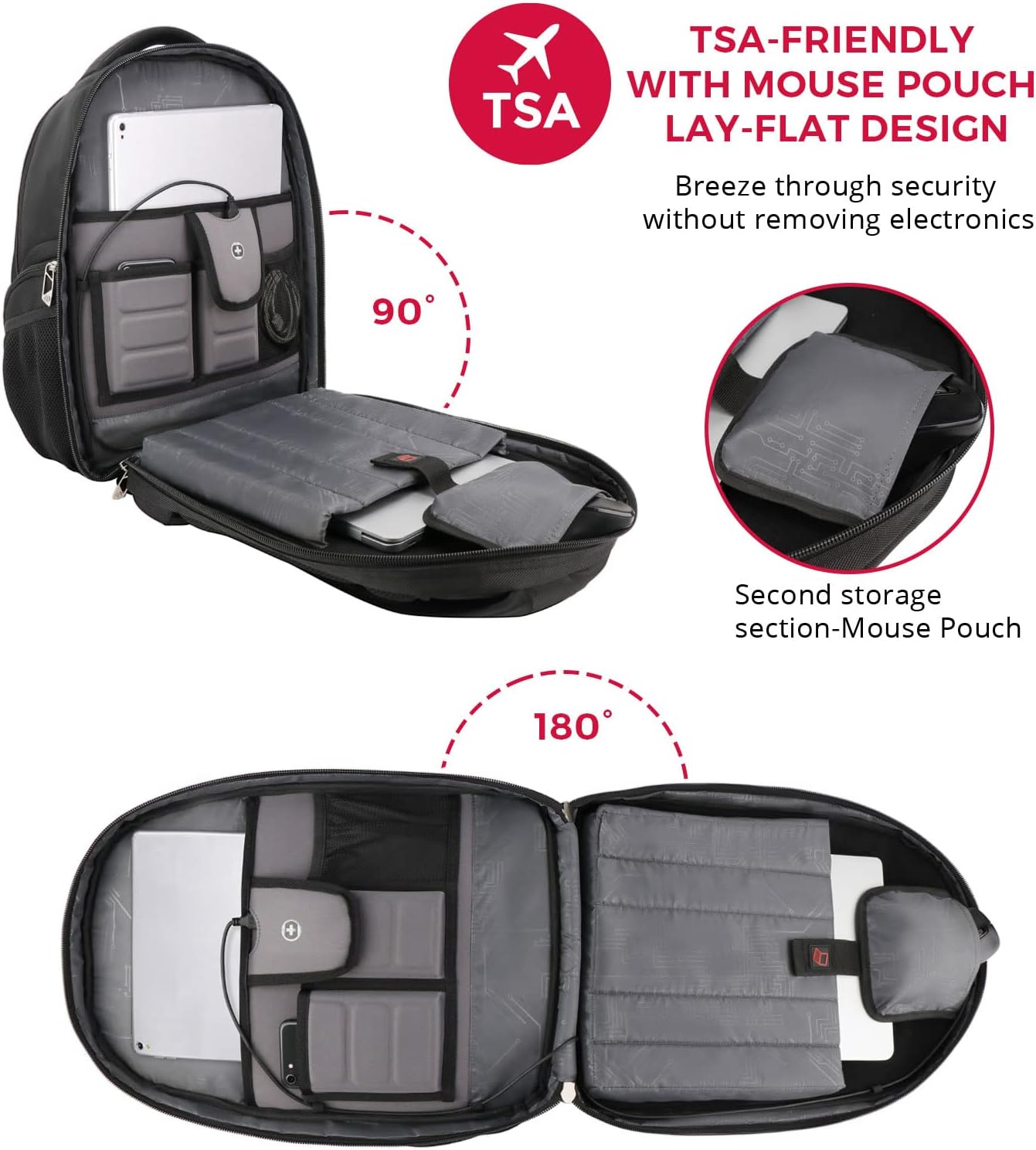 Swissdigital Design TSA Laptop Backpack Men's USB Charging Port Large Capacity Business Travel Backpack Black| With Apple Find My Network Black/Red | J16BTFB-41 - Image 5