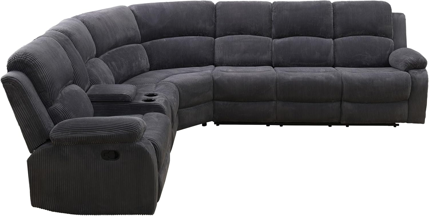 Recliner Sectional Sofa for Living Room Furniture Sets,L Shaped Corduroy Manual Reclining Corner Couch with Storage Console/Convertible Backrest Coffee Table/Cup Holders(Grey,Sectional)