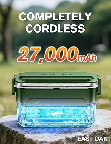 Miniatura 3 de EAST OAK Lonchera eléctrica inalámbrica XL de 6.3 tazas para adultos, lonchera térmica para hombres con calefacción programada, calentador de