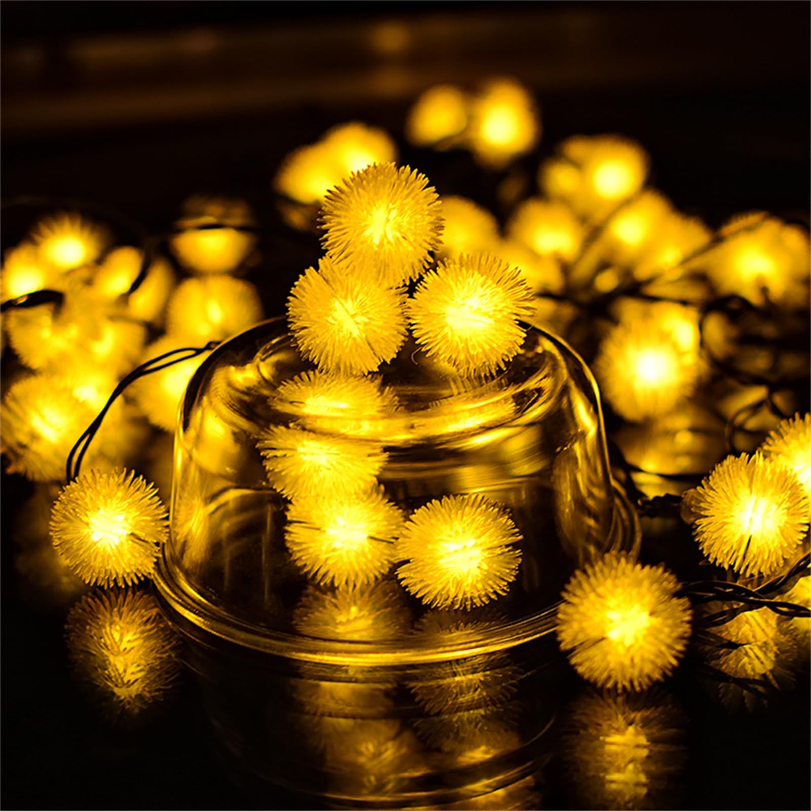 Mateju LED Lichterkette Außen Solar, Solar Lichterkette Aussen mit Fernbedienung 8 Modi Solarlichterkette Outdoor für Innen, Garten, Terrasse, Balkon, Hochzeit (Pusteblume Kaltweiß,32M/300LED)