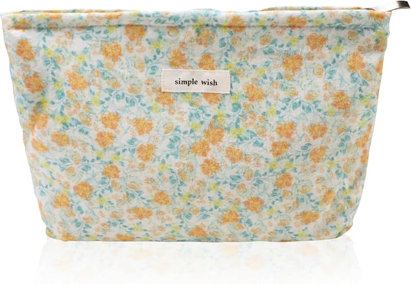 Necessaire de maquiagem Wudygirl com zíper, estampa floral amarela, 27,31 x 17,98 x 4,98 cm