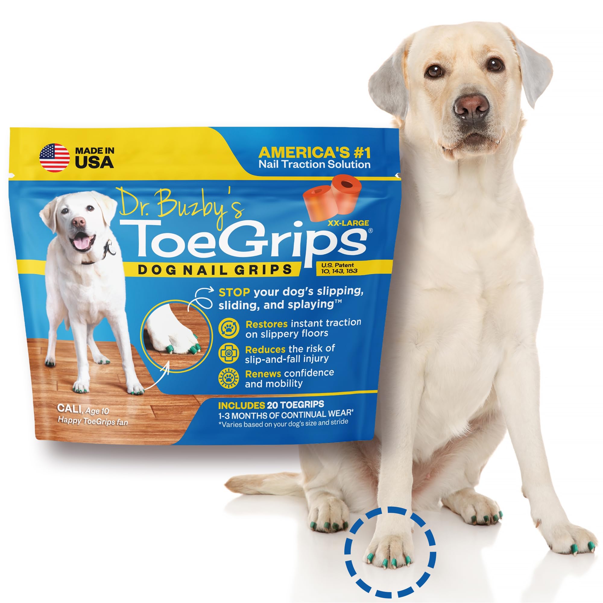Dr. Buzby's XXL Toe Grips for Dogs, Instant Traction on Wood/Hardwood Floors, Non-Slip Relief, Dog Grippers for Older Dogs, Stop Slipping Instantly, Rubber Nails for Dogs, 1 Pack