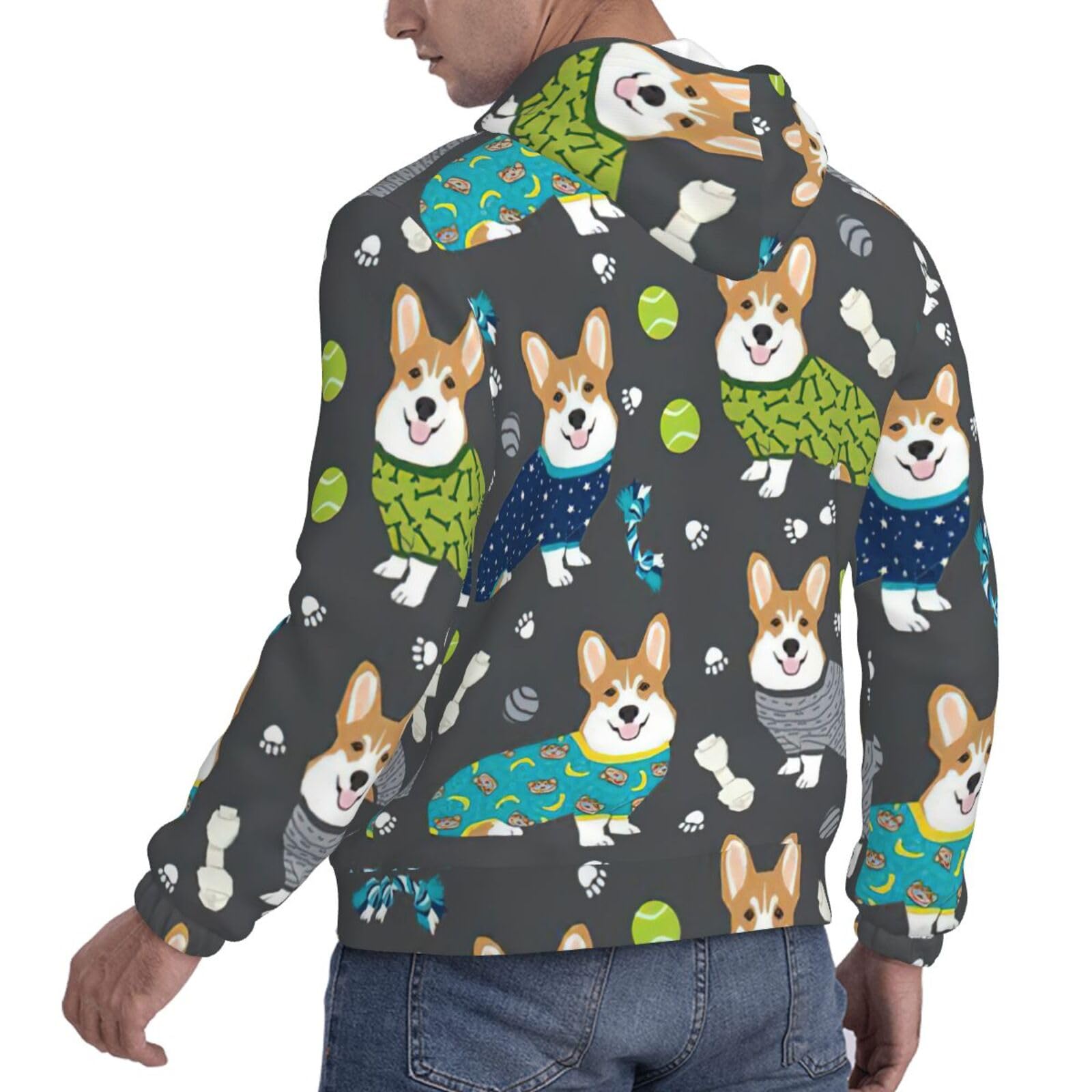 Ubranie Corgi psy graficzny nadruk bluza z kapturem dla mężczyzn moda sznurek z długim rękawem sweter męska bluza