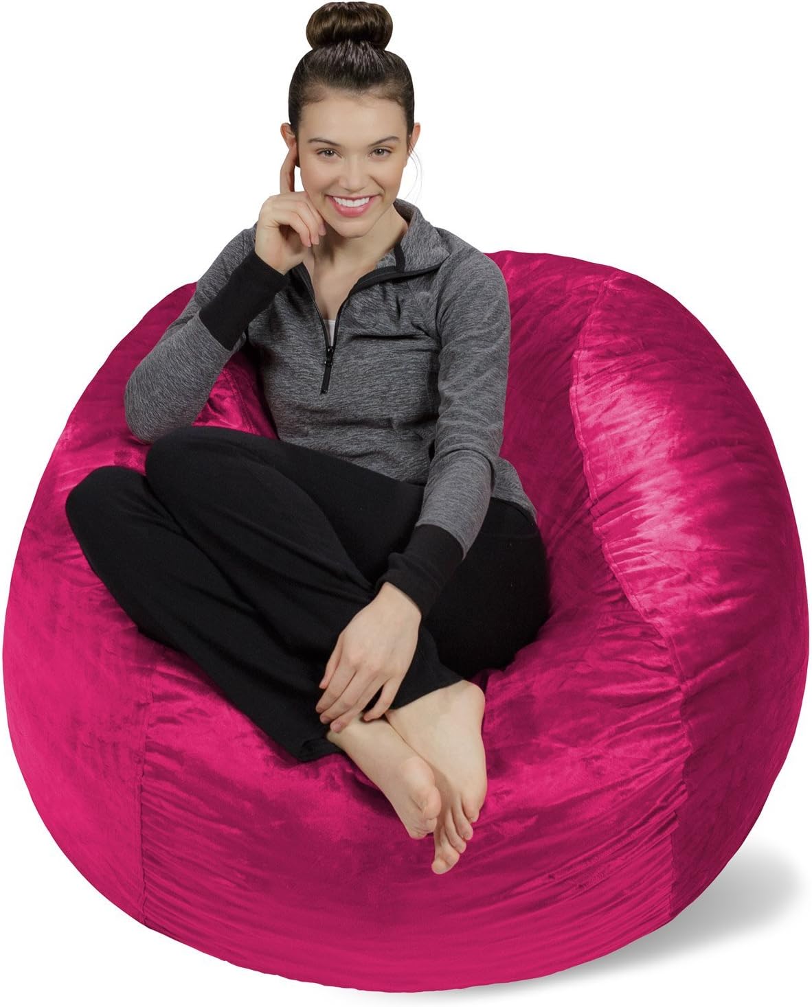 Sofa Sack Bean Bag Chair - Plush, Ultra Soft - Memory Foam Bean Bag Chair with Microsuede Cover - Stuffed Foam Filled Furniture and Accessories for Dorm Room 4 Feet - Magenta