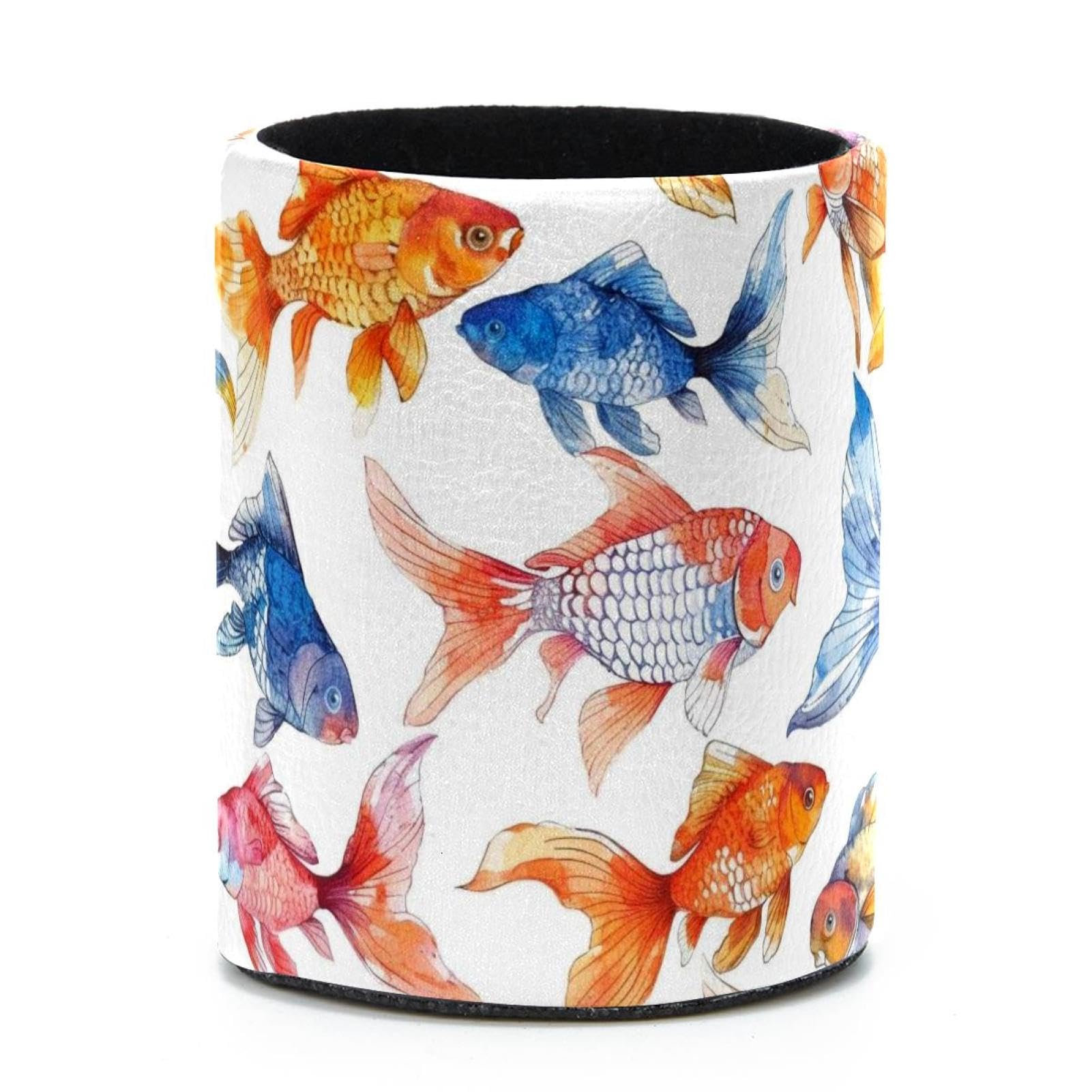 VAPOKF Round Pencil Holders for Desk, Hand Drawn Fish Pen Holders Pen Pot Makeup Brushes Storage Desktop Stationery Supplies Organiser for Home Office