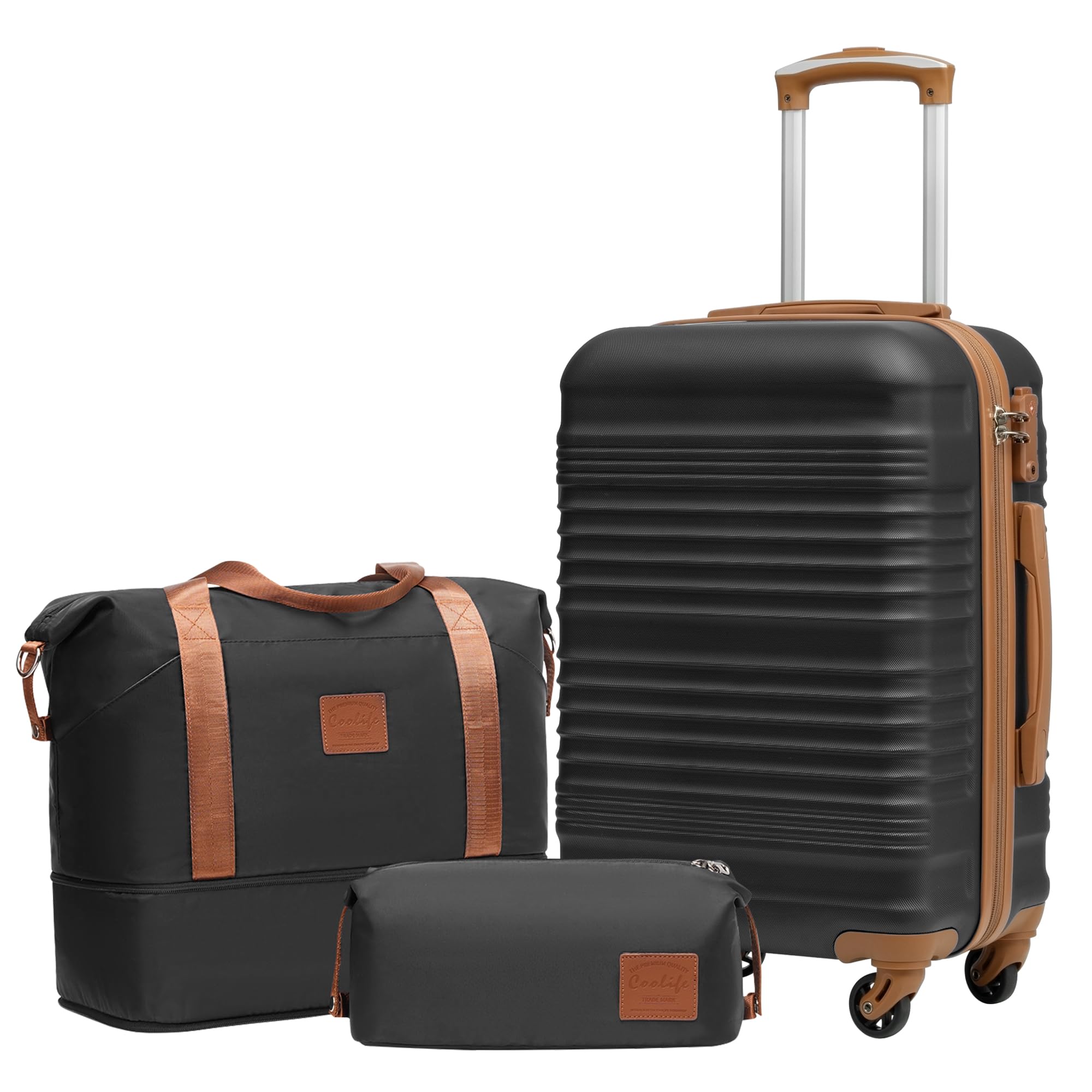 COOLIFE Koffer-Set Trolley Koffer ABS Hartschale Reisekoffer 4 Rollen TSA-Schloss einziehbarer Trolley Der Koffer Enthält 1 Reisetasche und 1 Kulturbeutel