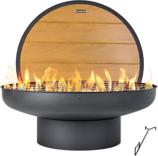 Panovue 32 Inch Heavy Duty Fire Pit Table with Lid & Dual Grill - Wood Burning Outdoor Firepit for Backyard Patio Bonfire