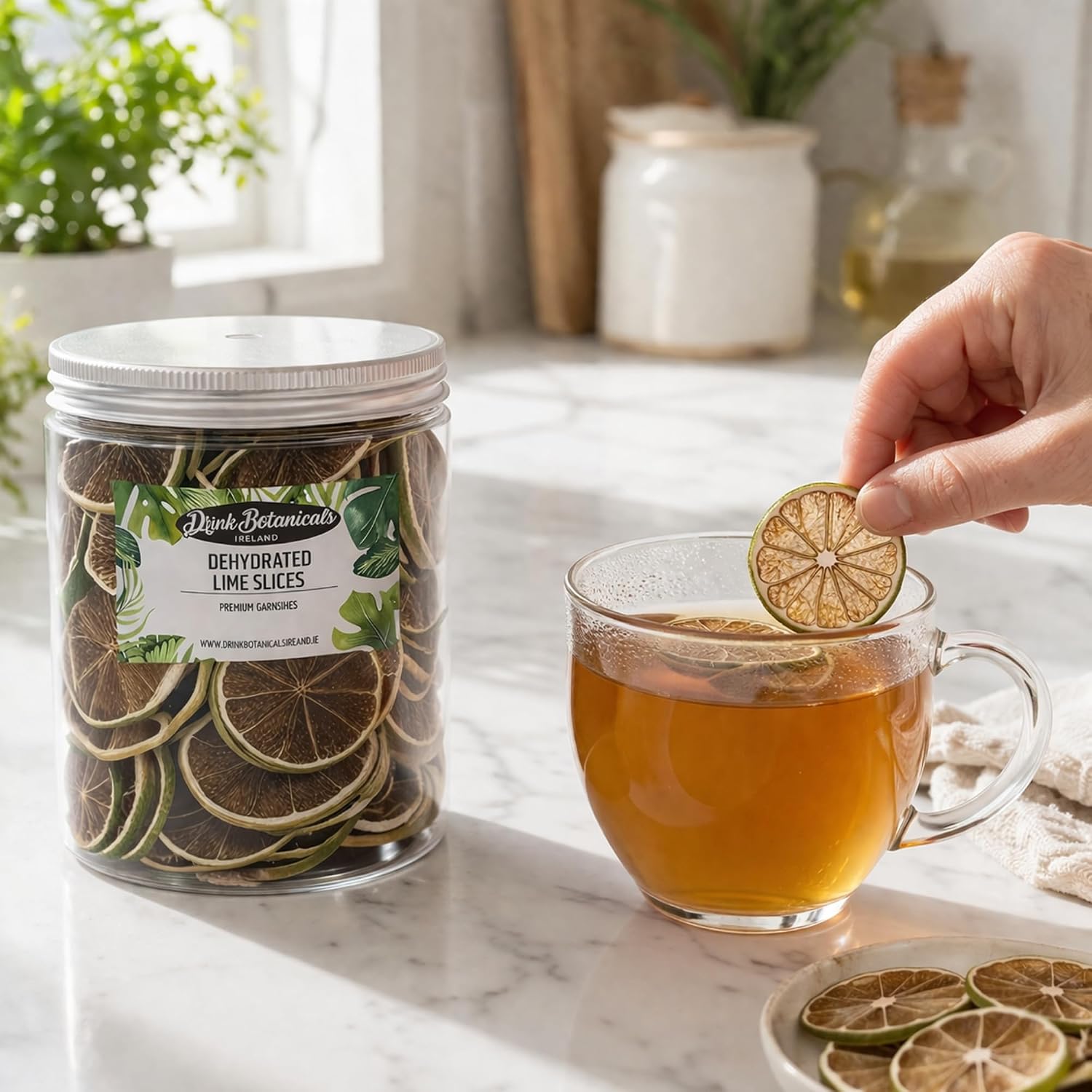 Dehydrated Dried Lime Slices Wheels | 135 + Slices | 100% Natural No Added Sugars | Cocktails, Wreath Making, Tea, Cakes, Garnish Decoration | Limes for Cocktails | PET Jar | 4.2 OZ, 120 Grams