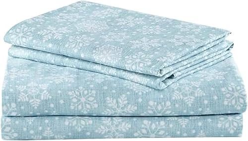 Comfort Spaces - Juego de cama de franela de algodón cálido y transpirable con sábanas de bolsillo profundo y fundas de almohada, tamaño Queen, azul Comfort Spaces - Juego de cama de franela de algodón cálido y transpirable con sábanas de bolsillo profundo y fundas de almohada, tamaño Queen, azul