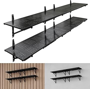 FLEXIMOUNTS 2-Pack 1x6ft Heavy Duty Garage Wall Shelving, Perforated Metal Garage Shelving Wall Mounted, 1400 lbs Capacity, Garage Organization System for Tools, Bins & Space Saving