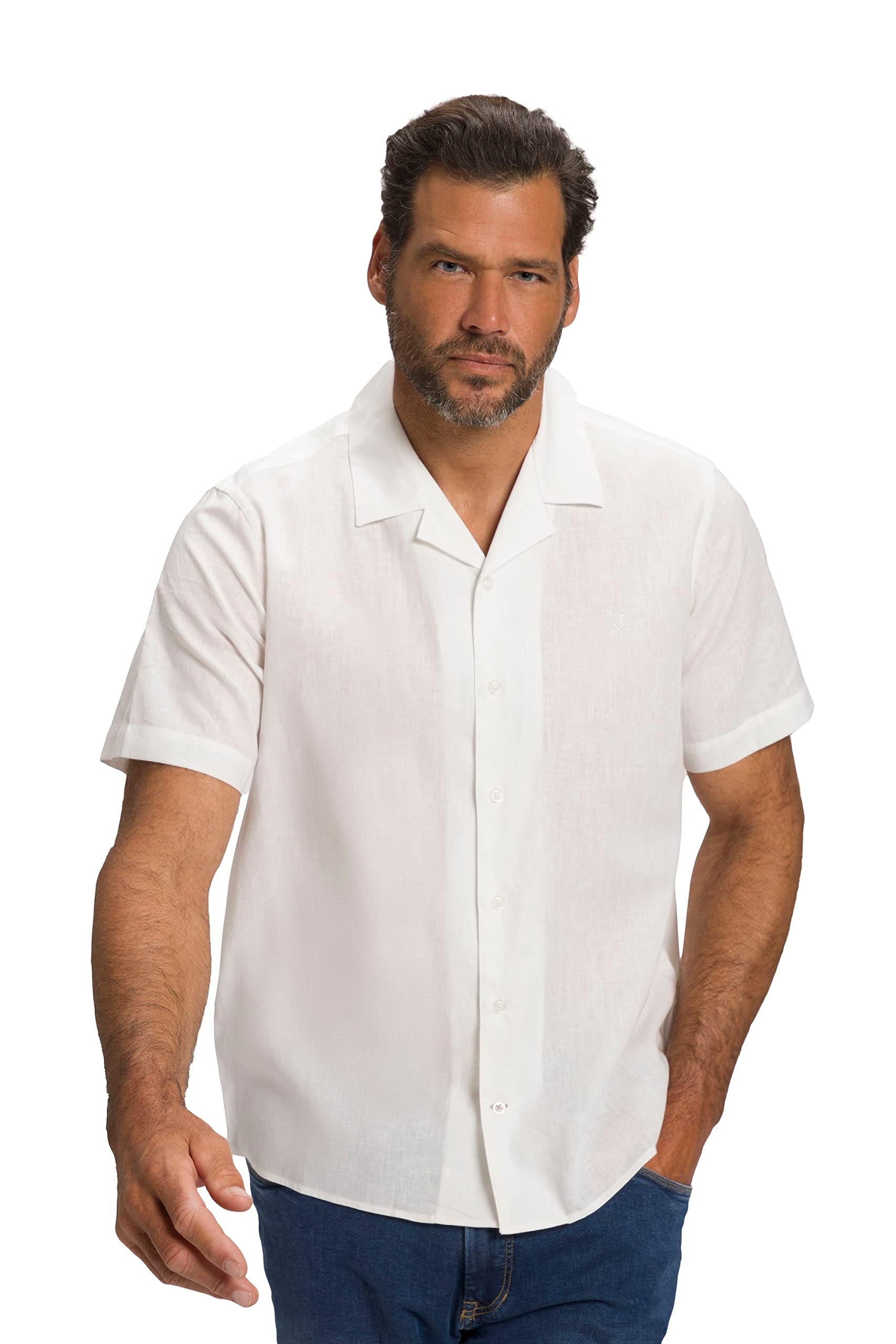 JP 1880Men's Linen Mix Shirt, Half Sleeve, Cubic Collar, Modern Fit