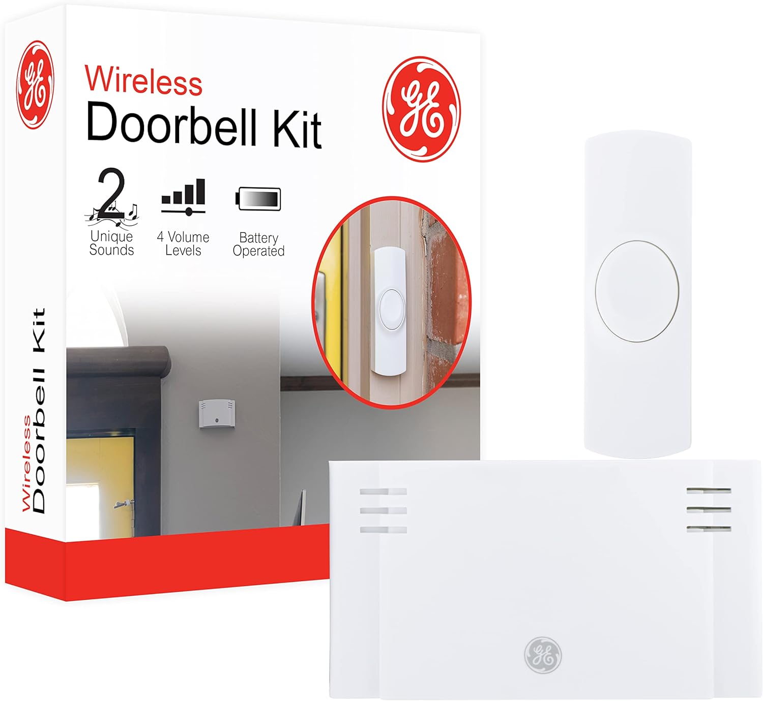GE Wireless Doorbell Kit,BatteryOperated Receiver,1 Push Button door