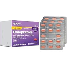 Amazon Basic Care Omeprazole Delayed Release Tablets 20 mg, Acid Reducer, treats frequent heartburn,, Cream, Regular, 42 Count (Pack of 1), 42 Count,