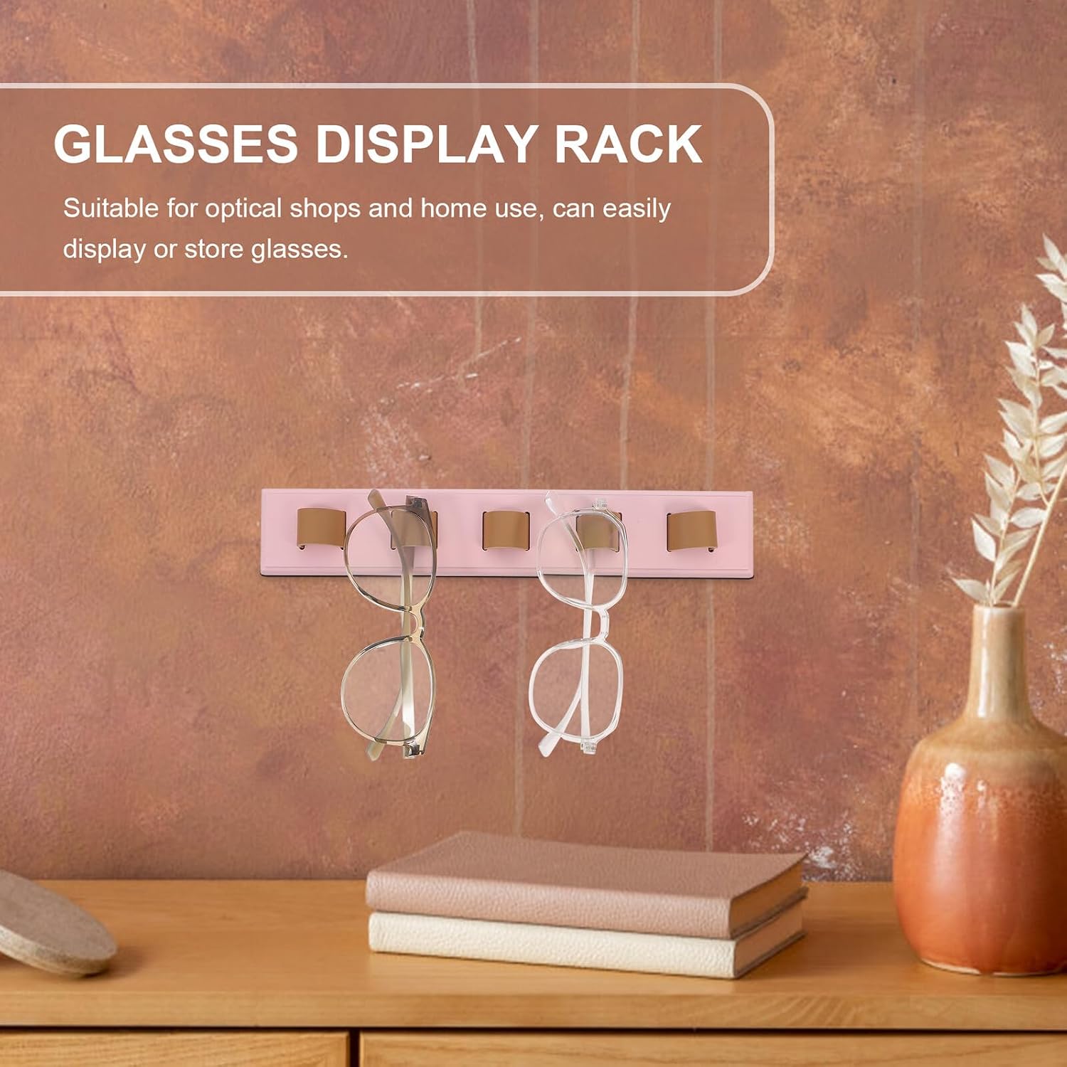 Wooden Eyewear Organizer Rack Wall-Mounted Sunglasses Storage Display with Compartments Modern Eyeglass Holder for Entryway Bedroom Bathroom