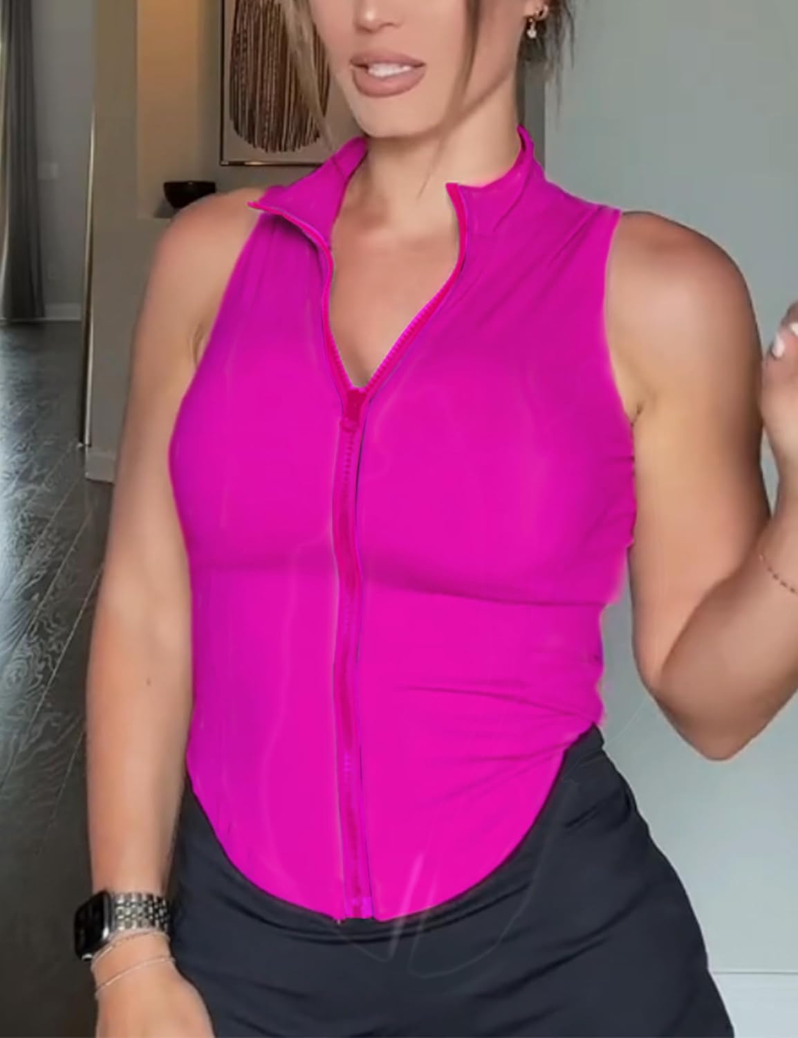 Women's Workout Activewear Vests Cropped Sleeveless Yoga Athletic Golf Shirt Tank Tops - Image 3