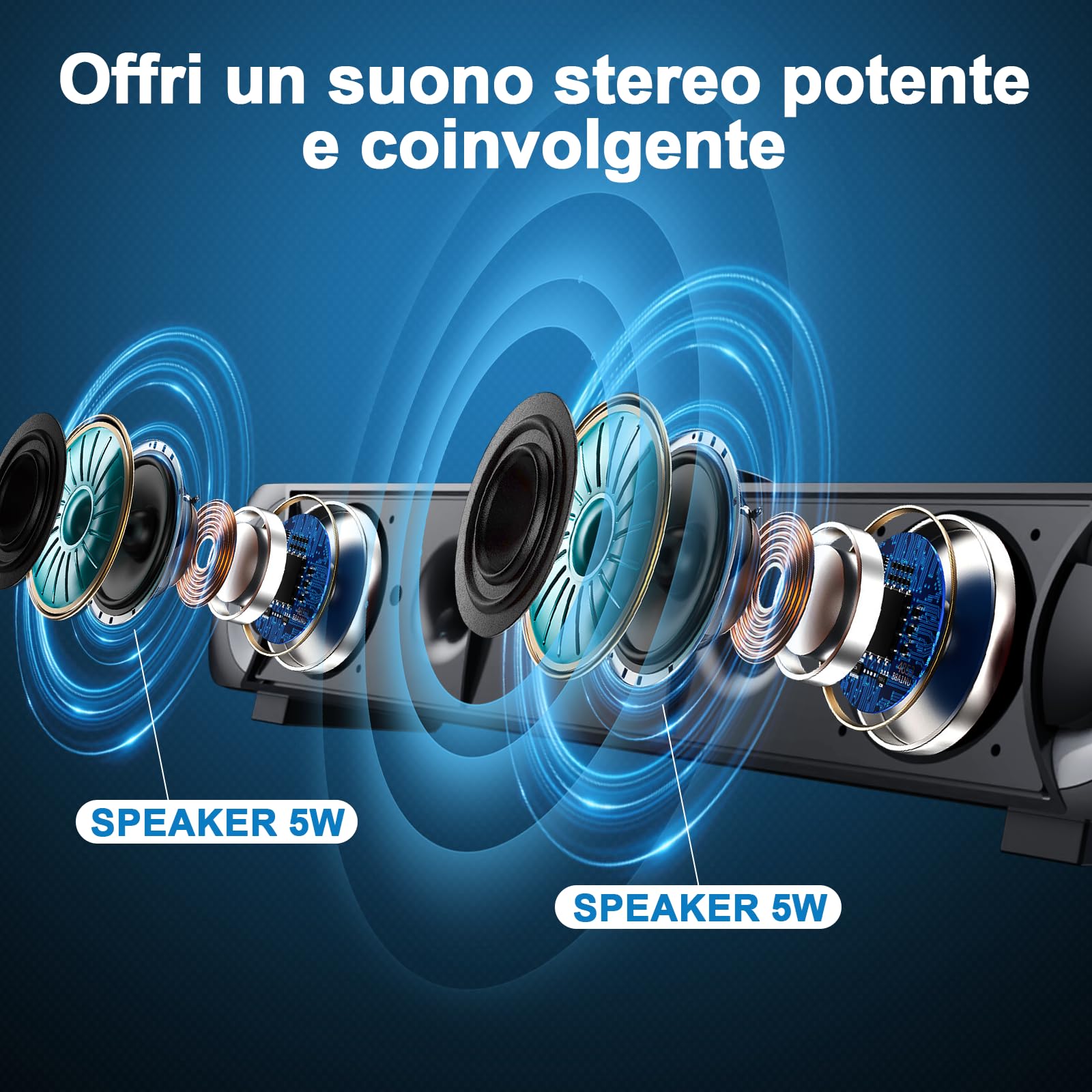 Altoparlante USB, soundbar per PC HPYLIF H, altoparlante da gioco per computer con audio stereo surround, luce RGB colorata, soundbar cablata per notebook, PC, laptop, desktop - plug and play