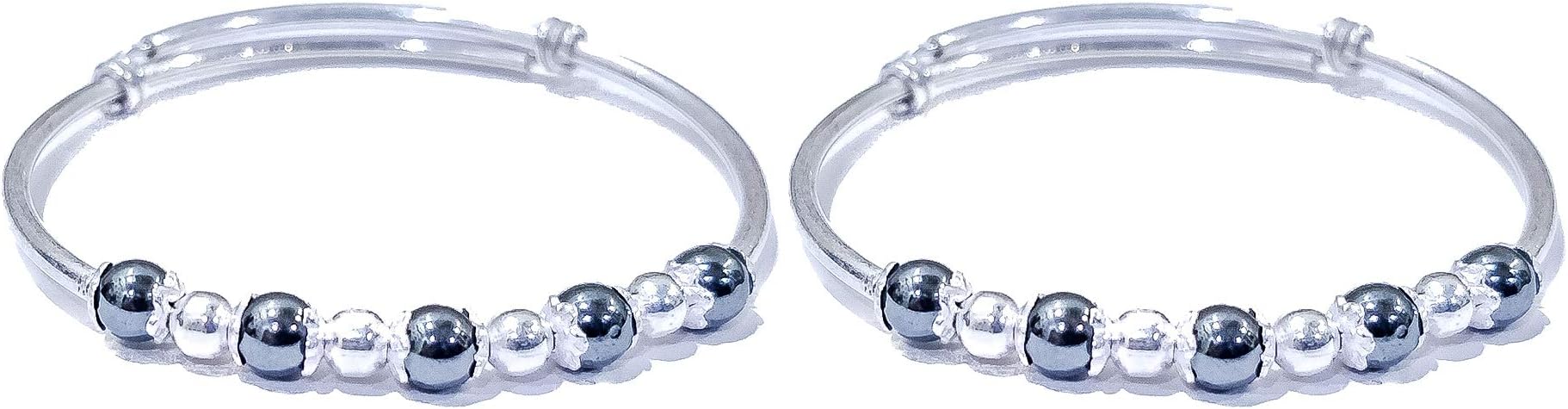 HS HEER SILVER Sterling Silver 1 by 1 Ghan Metal Adjustable Nazariya Kadli for Baby Boys and Baby Girls