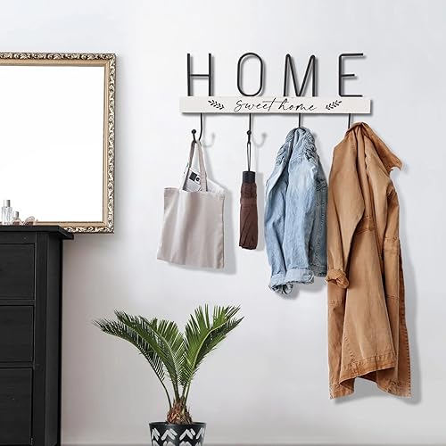 Miniatura 3 de Perchero de pared con estampado de madera de granja con 4 ganchos estándar para abrigo, bufanda, bolso, bolso, toalla, llave, gorra, taza, sombrero,