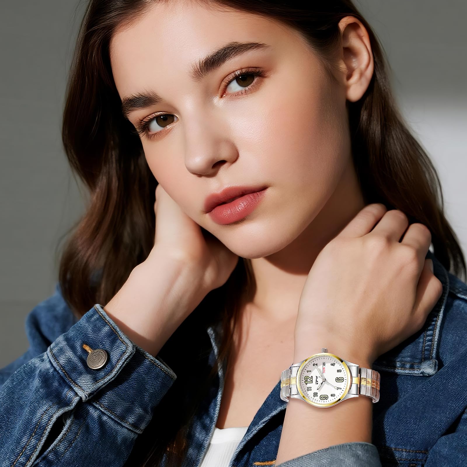 JewelryWe Reloj Correa Elástica Mujer: Reloj de Pulsera Cuarzo Analógico Clásico Retro Forma Tonel Escala de Números Romanos Claro y Fácil de Leer - para Regalos