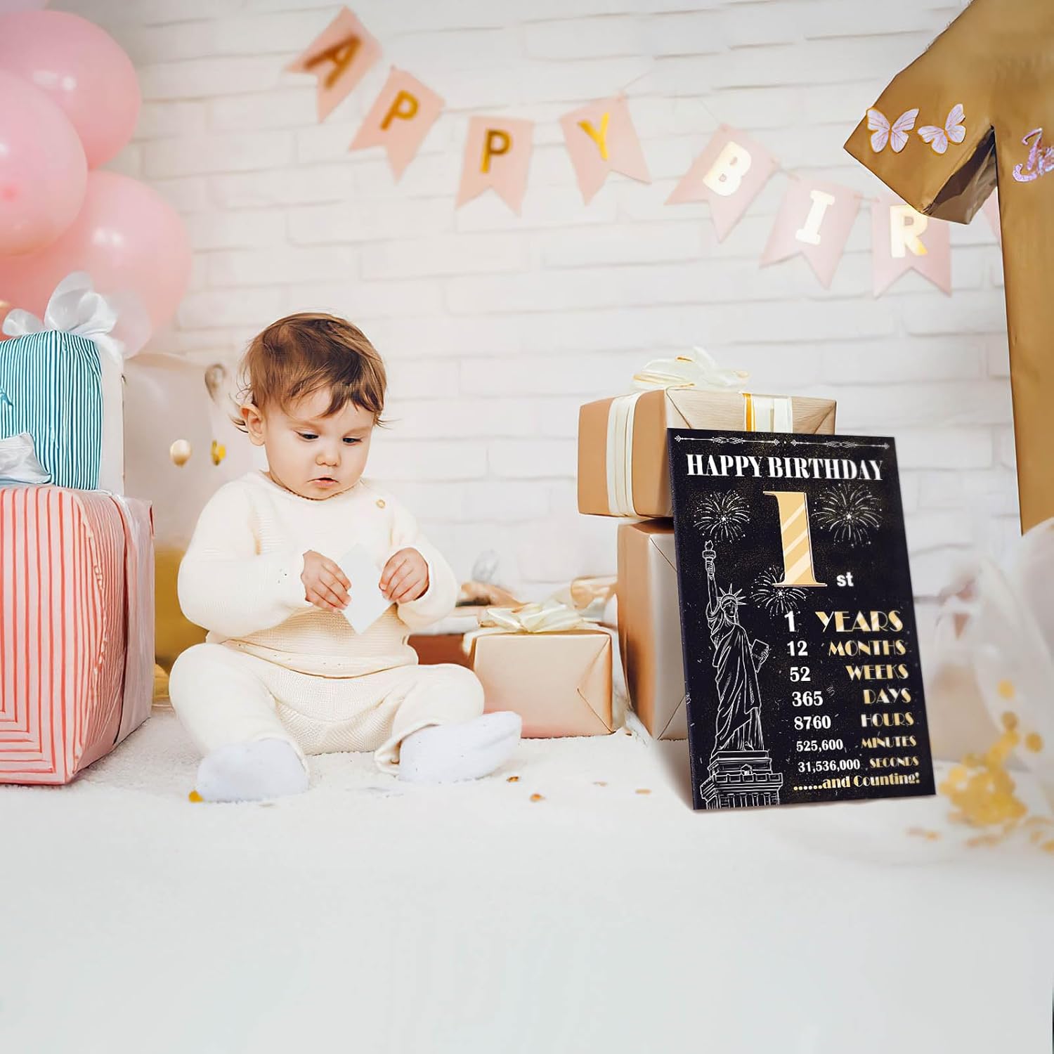 Large 1st Birthday Card for Boys Girls, Happy 1st Birthday Decorations Black Gold, Giant Guest Signature Book, Back in 2025 Big Oversized Bdy Greeting Card Ideas Gift for Party Favors - Image 5