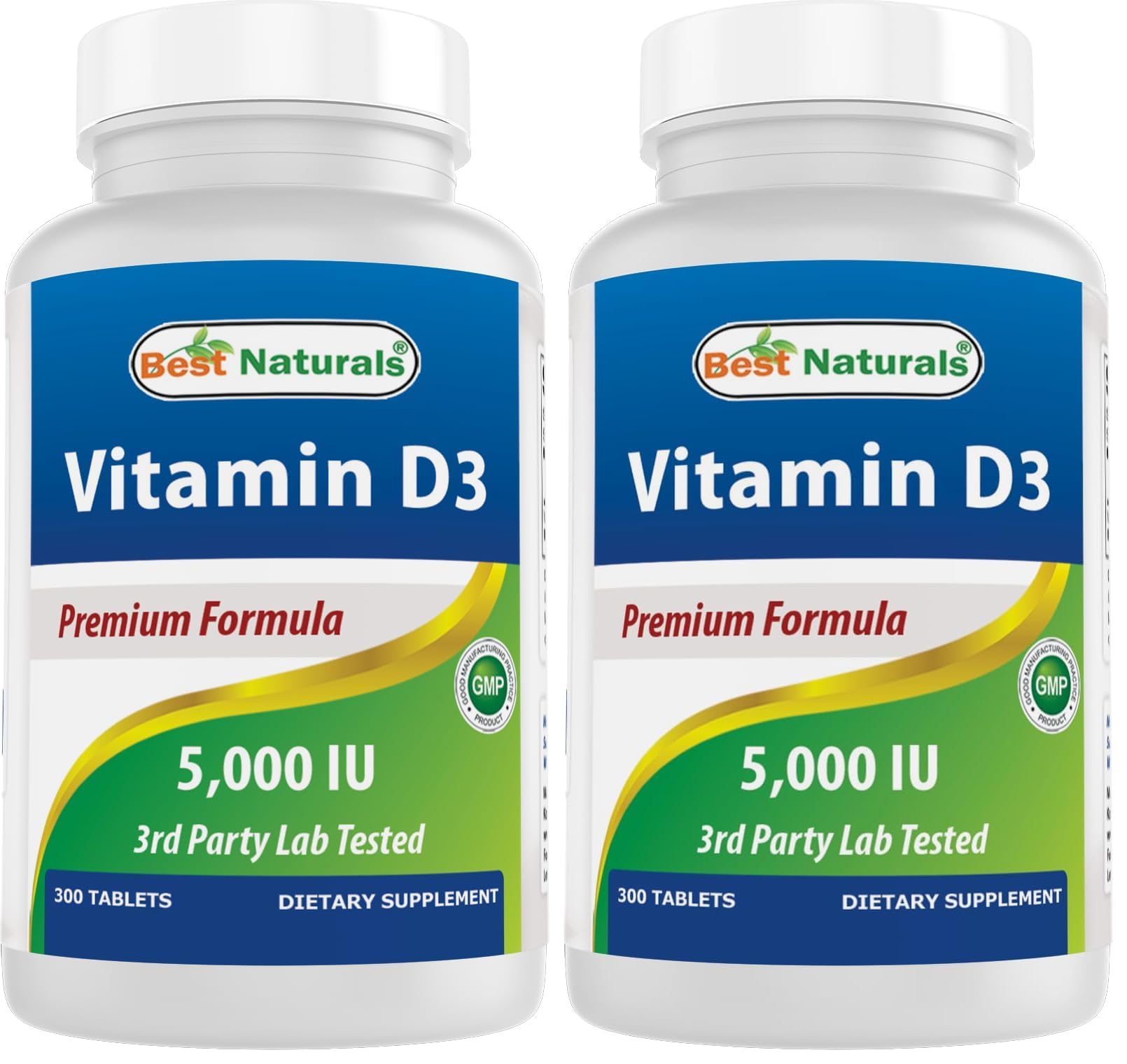 Best Naturals Vitamin D3 5000 IU – 300 Tablets – Made in USA, Non-GMO, Gluten Free, No Artificial Color, Flavor or Preservatives – Dietary Supplement (Pack of 2) 300 Count (Pack of 2)
