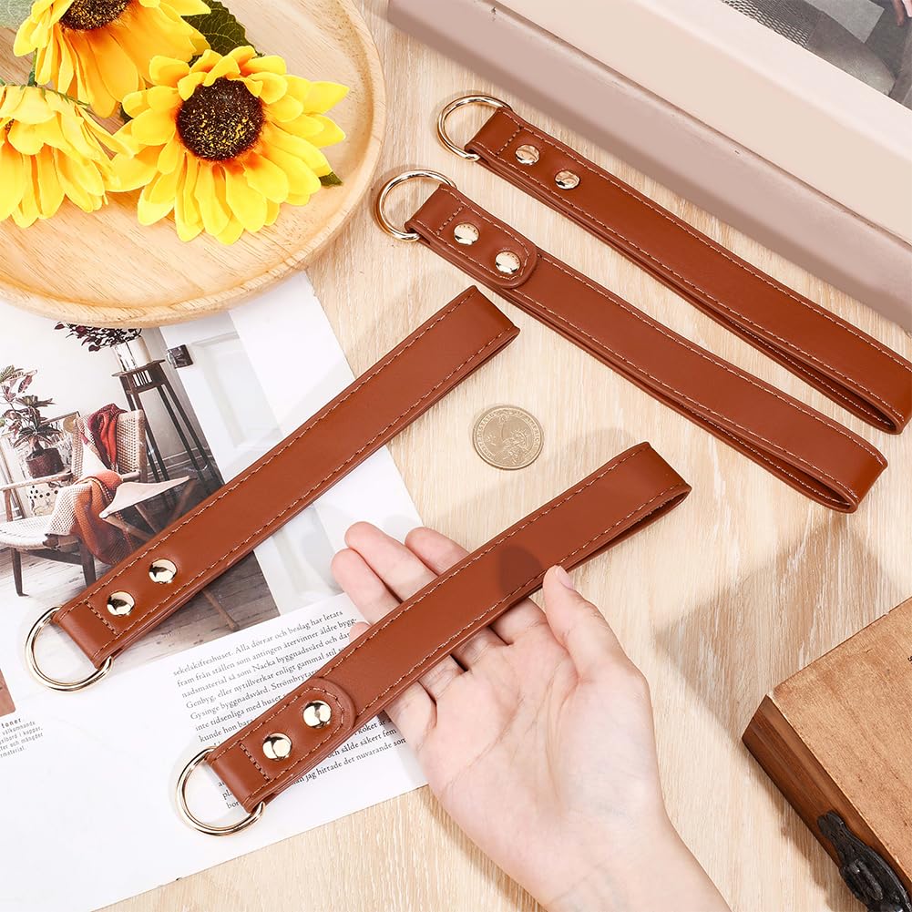 CALFOVERA 4PCS Heavy Duty PU Leather Tool Belts Brown Loop Attachments for Suspenders Leather Strap Connectors Handmade Suspender Loops Hook Accessories with Alloy D Rings for Men Women - Image 3