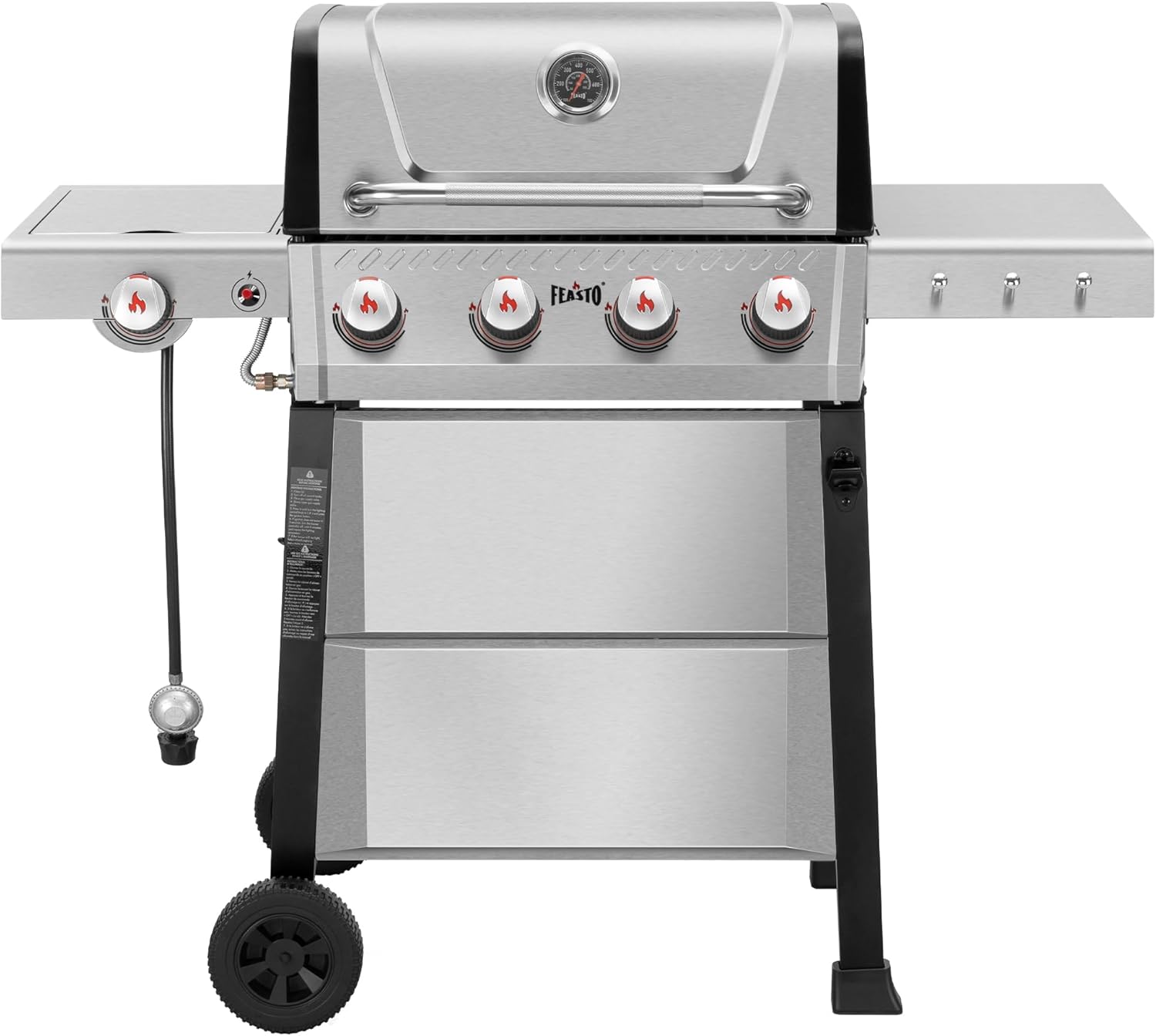 All Stainless Steel 4+1 Burner Gas BBQ Grill, Outdoor Propane Grill with Premium Enameled Coated Chamber Body & Porcelain-Enameled Cast lron Grates, 48,000 BTU