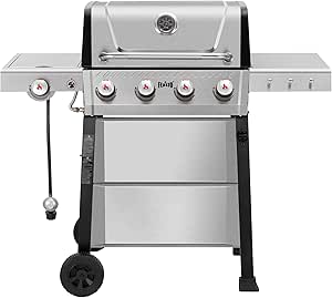 Feasto Propane Gas Grill, 36,000 BTU Outdoor Patio BBQ, Porcelain-Enameled Cookbox & Porcelain-Enameled Cast-Iron Grates, 559 Sq. In., Black (Black, 4) (Stainless Steel)