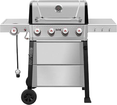 Feasto Propane Gas Grill, 36,000 BTU Outdoor Patio BBQ, Porcelain-Enameled Cookbox & Porcelain-Enameled Cast-Iron Grates, 559 Sq. In., Black Black, 4 Stainless Steel